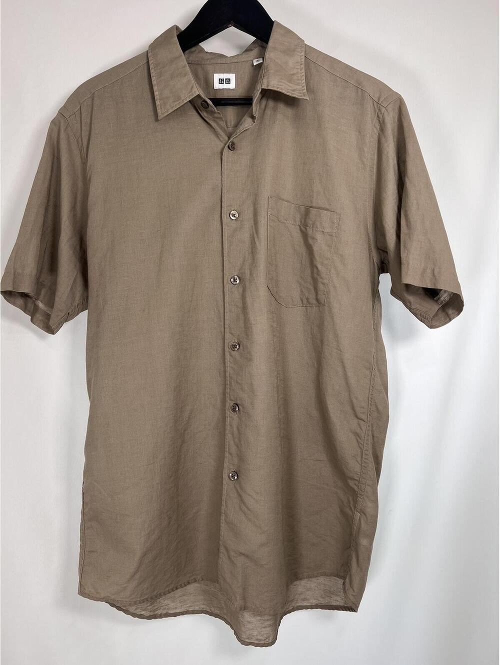 Uniqlo Short Sleeve Button Up Shirt Men's Large Cotton Linen Blend